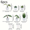 1set 6pcs-Combinación de Plantas Simuladas Suculentas Artificiales Planta Verde Bonsái Decoración de Interior Adorno de Escritorio de Oficina Estilo Nórdico Decoraciones de Plantas en Maceta Pequeñas Simuladas