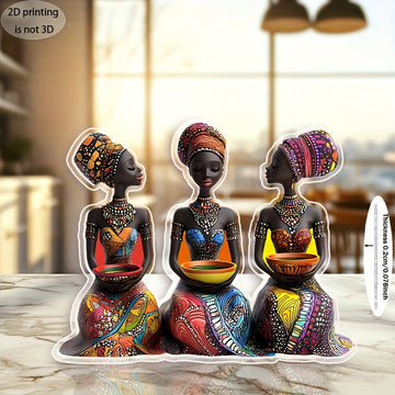 2D Plano, 1 Pieza, Adorno Acrílico de Mujeres Africanas, Elegante Dama Tribal Africana con Tazón Colorido, Hermosa Decoración para el Hogar, Arte de Artesanía Única, Regalo Perfecto para Amantes del Arte Africano