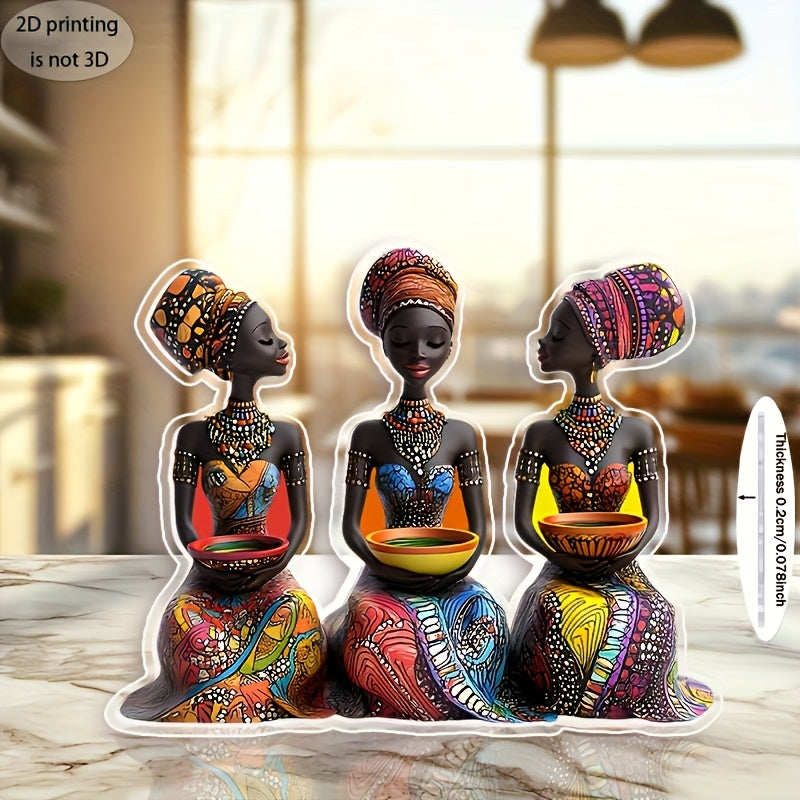 2D Plano, 1 Pieza, Adorno Acrílico de Mujeres Africanas, Elegante Dama Tribal Africana con Tazón Colorido, Hermosa Decoración para el Hogar, Arte de Artesanía Única, Regalo Perfecto para Amantes del Arte Africano