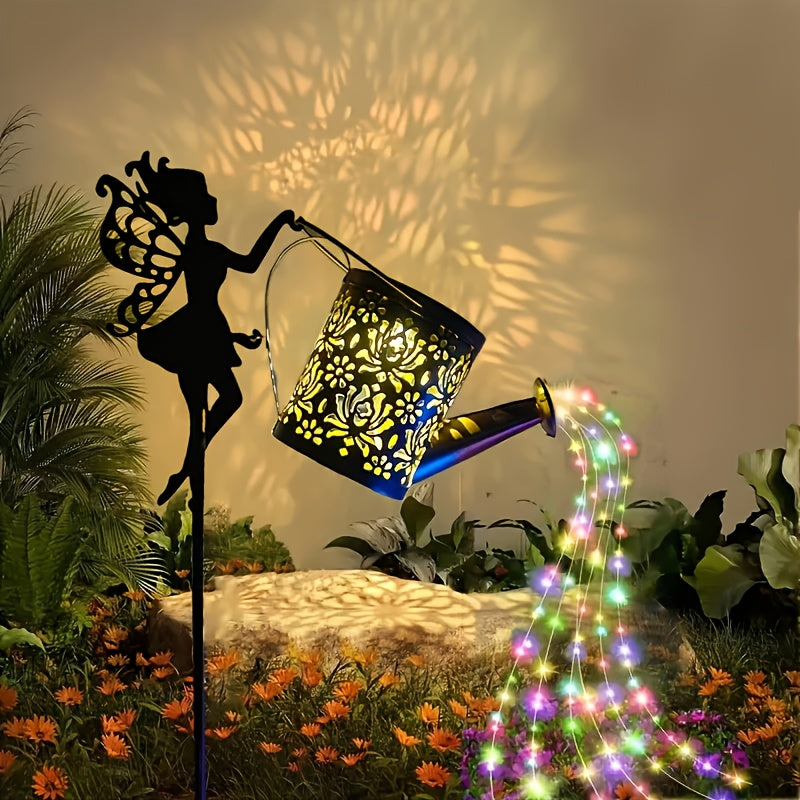 1 unidad de lámpara solar para césped con regadera y proyección floral - Decoración exterior LED, adecuada para pasillos, jardines, patios. Iluminación nocturna ambiental, iluminación de senderos, jardín solar