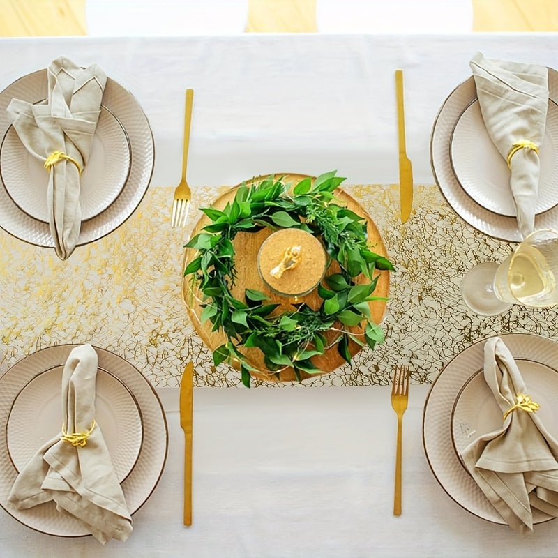 Camino de Mesa Elegante con Lámina Dorada y Diseño Relieve Brillante - Perfecto para Fiestas, Bodas y Reuniones Navideñas - Decoración de Mesa Rectangular de Poliéster para Ocasiones Festivas, Ideal para Navidad