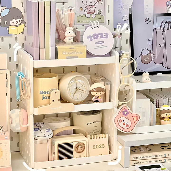 1 estante de almacenamiento de agujeros de escritorio, estantería multifuncional con soporte para bolígrafos y cesta de almacenamiento, esencial para dormitorios y oficinas, diseño de ganchos, almacenamiento clasificado es más organizado.