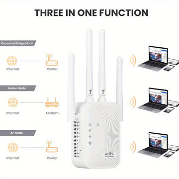 Amplificador de Señal Wifi, Refuerzo de Síntesis Wifi, Compatible con WIFI6, Equipado con un Puerto Ethernet, Con 4 Antenas para Cobertura de 360°, Alcanzando hasta 11,000 Pies Cuadrados, Adecuado para Más de 35 Dispositivos, Y se Puede Configurar con So