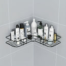 Organizador de baño de acero inoxidable negro resistente al óxido, con 2 repisas para champú, tónico y cosméticos, montaje en pared sin necesidad de taladrar