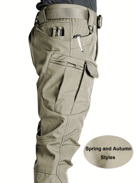 Pantalones Tácticos para Hombre - Múltiples Bolsillos de Utilidad (Correa en la Pierna/Bolsillos Laterales), Tejido Suave y Elástico, Diseño Sin Cinturón para Exteriores, Senderismo, Camping, Trabajo - Pantalones Todo en Uno, Equipo Táctico de Campamento