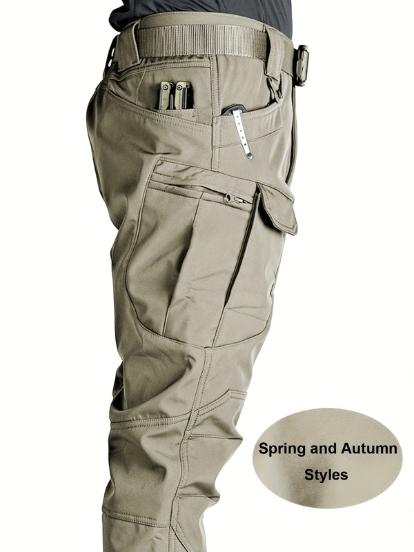 Pantalones Tácticos para Hombre - Múltiples Bolsillos de Utilidad (Correa en la Pierna/Bolsillos Laterales), Tejido Suave y Elástico, Diseño Sin Cinturón para Exteriores, Senderismo, Camping, Trabajo - Pantalones Todo en Uno, Equipo Táctico de Campamento