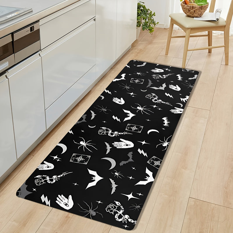 Alfombra de franela lavable con diseño gótico de murciélago y luna. Perfecta para Halloween, Navidad, Acción de Gracias, Pascua y Hanukkah. Disponible en varios tamaños, es ideal para sala de estar, dormitorio, cocina o pasillo. Un regalo de decoración d