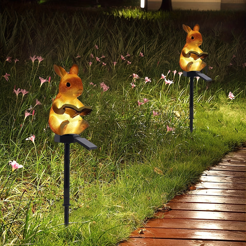 Luz de lectura de conejo alimentada por energía solar, lámpara de jardín de resina LED de montaje semibrillo con control de interruptor, batería de carga solar extraíble de níquel, sin mando a distancia, para decoración de patio y festival