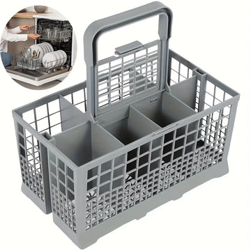 1 estante plegable para platos con cesta multifuncional para cubiertos, almacenamiento de cuchillos y tenedores, diseño que ahorra espacio, fácil de limpiar, accesorio duradero de plástico para lavavajillas - Se adapta al 99% de los lavavajillas de tamañ