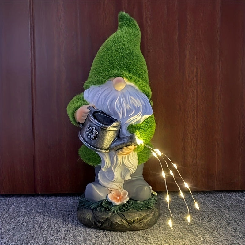 Adorno de Resina para Jardín y Césped con Luz Solar de Botella de Elfo para Exteriores, a Prueba de Salpicaduras, Estatua de Enano de Resina Flocada, Regalo de Navidad
