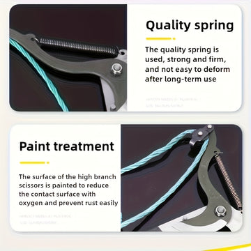 1 pieza de tijeras de poda de aire con mango largo con diseño de cuerda - Cortadora de ramas afilada de acero inoxidable y recolector de frutas para mantenimiento de jardín y patio, mango ergonómico amarillo y negro, herramienta de poda duradera para ext