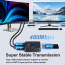 Conmutador USB 2.0 2 en 1 para Impresora, Selector LED de Compartición USB, Conmutador para 2 Computadoras con Teclado, Ratón y Escáner Incluye 2 Cables USB de 1 Metro, Compatible con Mac Windows Linux