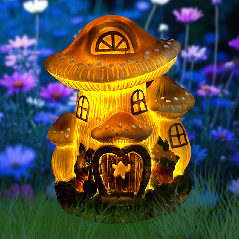Luz de energía solar, Casa de hongo hermosa de resina, Casa de hongo brillante, Estatua de luz para exteriores, Ornamento de luz de decoración para paisajes, Jardín, Patio, Decoración de luz para césped, Regalo para amigo
