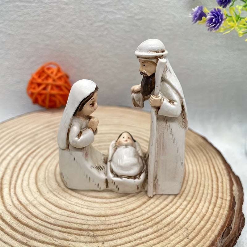 Adorable Set de Escena de Natividad de Resina - Figuras Coloridas y Vibrantes para Exhibición Festiva en Escritorio - Perfecto para Celebraciones de Navidad, Pascua, Janucá, Acción de Gracias y Día del Padre