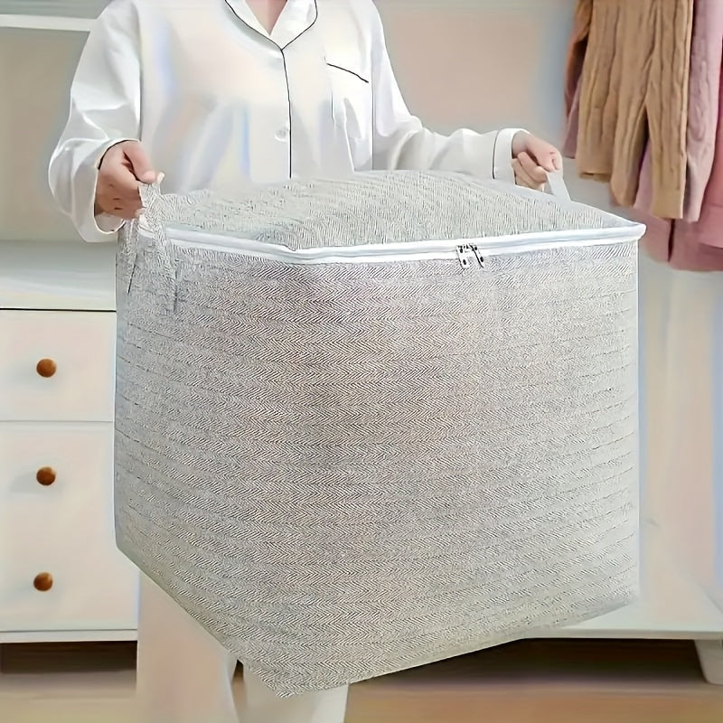 1pc Bolsa de Almacenamiento Plegable Grande con Cremallera - Organizador de Lona Lavable y Duradero para Ropa, Edredones, Calcetines, Mantas, Juguetes - Diseño Ahorrador de Espacio para la Organización del Hogar, Almacenamiento Debajo de la Cama