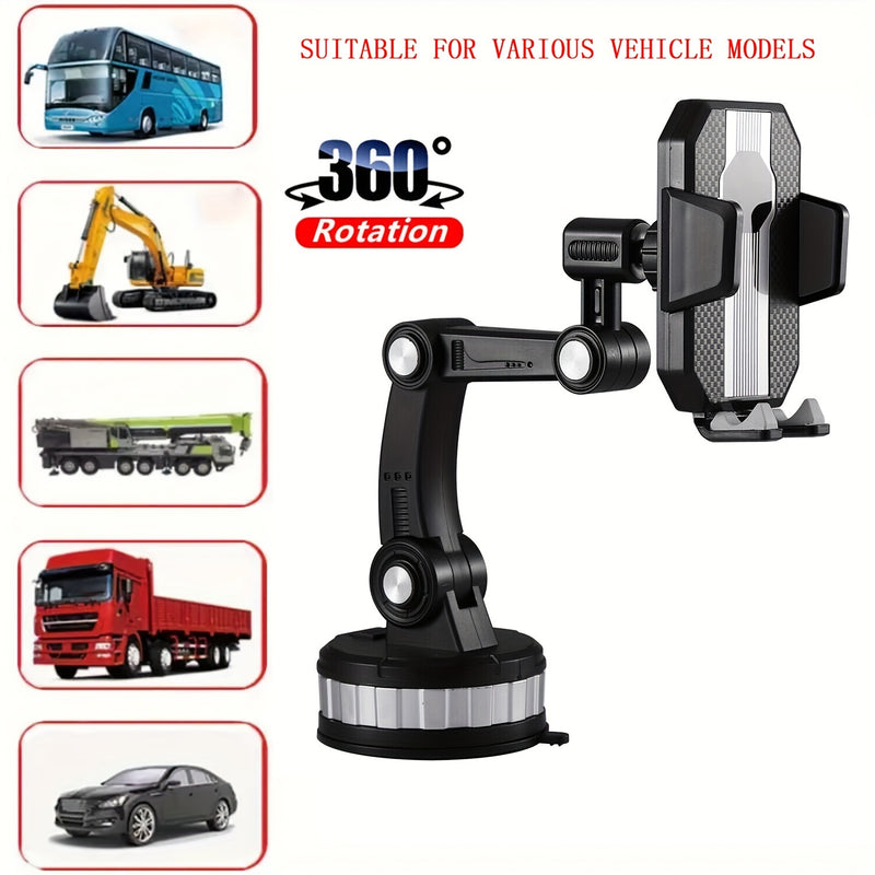 Soporte para Teléfono Móvil Giratorio 360° - ABS Duradero, Montaje en Tablero, Brazo Ajustable y Abrazadera para Coches, Camiones, Vehículos de Ingeniería