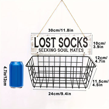 1pc Cartel de Lavandería para Calcetines Perdidos y Cesta - Organizador Montado en la Pared para Calcetines Extraviados - Mantén tu Cuarto de Lavado Ordenado y Encuentra Fácilmente tus Calcetines, Organización de Ropa Sucia, Canastas de Lavandería