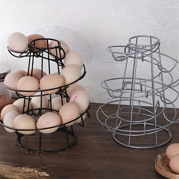 Portahuevos de acero inoxidable negro moderno - Organizador de cocina ahorrador de espacio para huevos