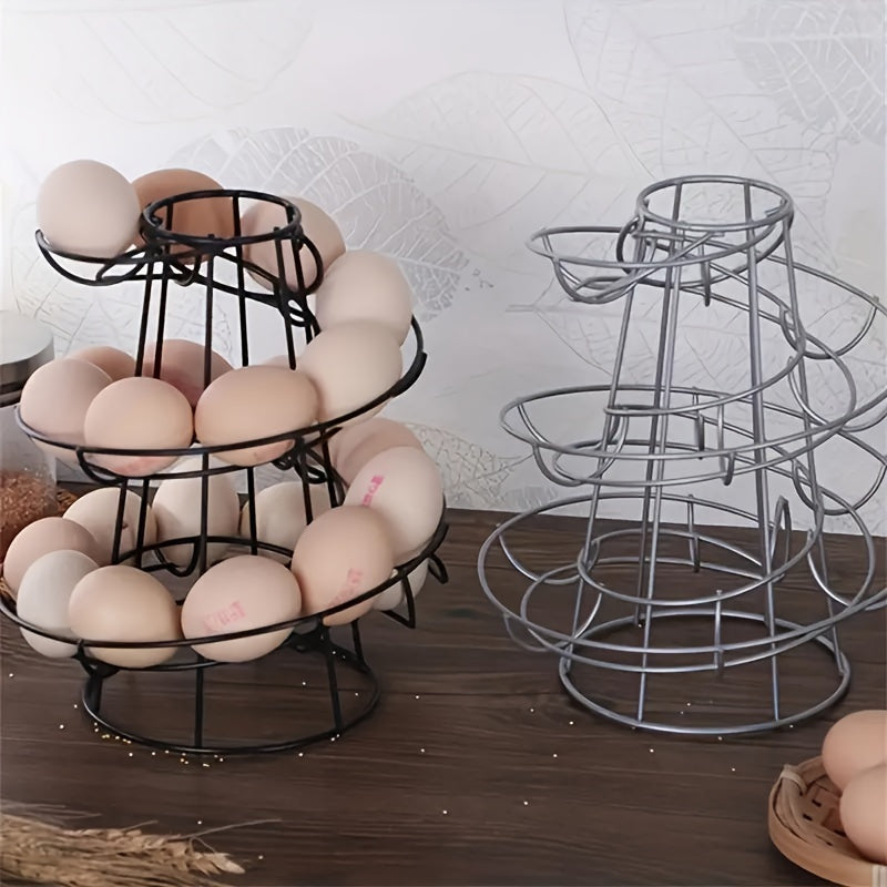 Portahuevos de acero inoxidable negro moderno - Organizador de cocina ahorrador de espacio para huevos