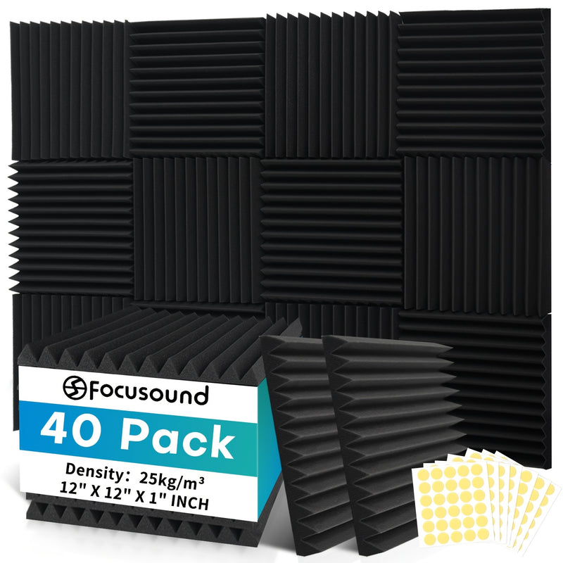 40 piezas de placa insonorizante de alta densidad, cinta adhesiva doble cara gratis, espuma absorbente de sonido de 30.48x30.48x2.54 cm, adecuada para estudio de grabación, locutores, sala de juegos, panel de pared insonorizado