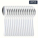 Juego de 16 Cucharas de Acero Inoxidable Plateado, Cuchara para Sopa, Cuchara Ralladora y Mezcladora - Adecuadas para Sopas, Café y Postres - Lavavajillas Seguro - Utensilios Esenciales para Hogar y Restaurante