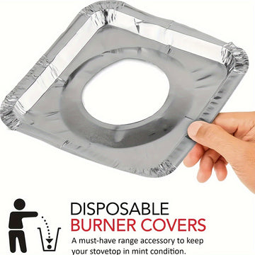 50pcs Cubiertas Desechables de Aluminio para Quemadores de Estufa de Gas, Cuadradas de 21.59cm, Resistentes al Calor - Almohadillas de Protección Gruesas para Cocina, Ideales para Uso Doméstico y Necesidades de Cocina, Protectores para la Parte Superior