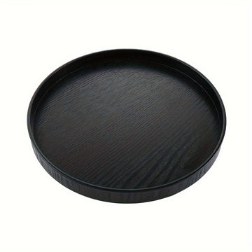 1pc Bandeja de Servir Té de Madera Maciza Redonda Negra con Diseño de Bambú - Elegante Bandeja de Presentación para Snacks, Café y Té Chino, Opciones de Diámetro de 21/24/27/30cm, Bandeja de Té