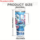 Botella de agua de acero inoxidable Stitch de 40 onzas con pajita y asa - Taza de viaje aislada, de alta calidad, reutilizable, solo lavable a mano, perfecta para fanáticos y regalos.