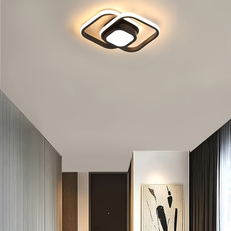 1pc Luz de Techo Dorada con Patrones Geométricos Inspirados en Árabe - Cuadrado, Ajustable, Lujo Moderno, Iluminación Semi-Encastrada para Pasillo, Balcón y Dormitorio, Diseño Cerca del Techo, Cableado Fijo, 110V-240V, Lámpara para Sala de Estar