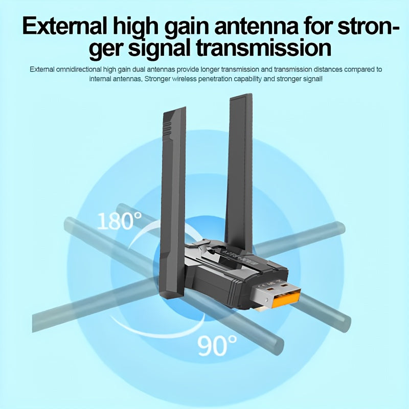 AX900 WiFi6 Dual-Banda 2.4G/5G Adaptador USB3.0 WiFi con Antenas de 5Dbi - Compatible con 802.11ax, Velocidad de 900Mbps, Plug & Play, Sin Controlador, Conexión Inalámbrica de Escritorio y Portátil Confiable, Adaptador Inalámbrico para Portátil | Diseño