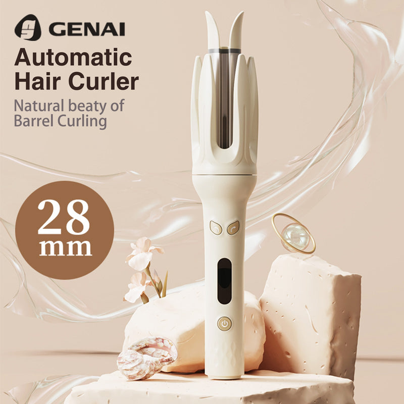 Rizador de cabello automático GENAI, rizador de 28mm con 4 modos de temperatura ajustable, rizador inteligente con sensor, apagado automático en caso de enredo o atasco