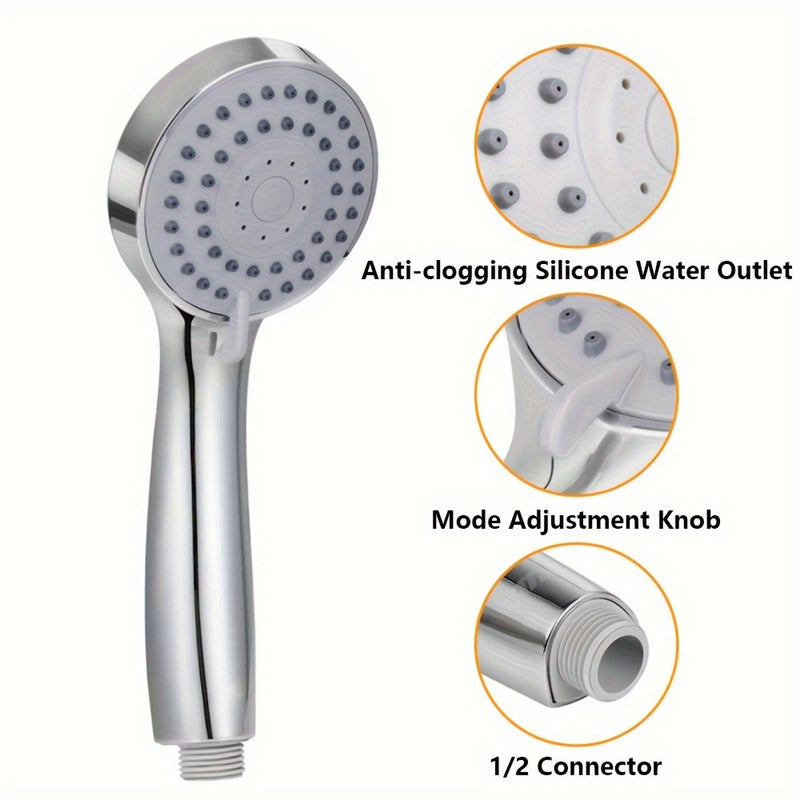 1pc Cabezal de Ducha Ajustable de 3 Modos con Supercompresión de Baja Presión y Manguera de Acero Inoxidable, Material ABS de Alta Calidad, Cabezal de Ducha Ahorrador de Agua para Presión de Agua Baja, Boquilla de Ducha Redonda Plateada
