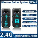 Conjunto de Transmisor y Receptor de Guitarra Recargable Inalámbrico 2.4G para Guitarra Eléctrica, Bajo, Instrumentos de Viento Eléctricos Plug and Play Transmisión en Tiempo Real de 48K/16bit con Conector Rotativo de 282 Grados