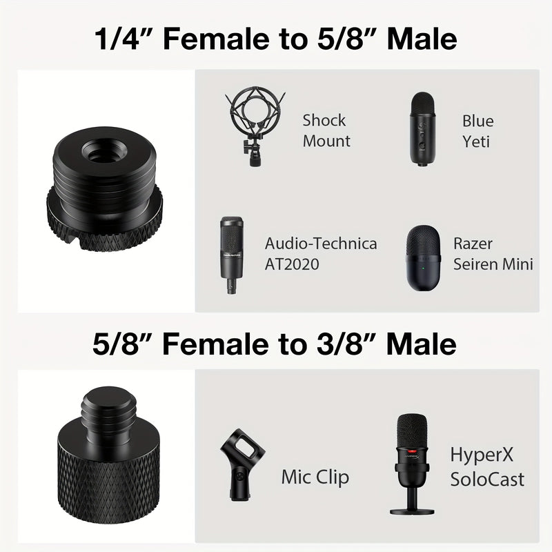 Conectores Roscados para Soportes de Micrófono en - Adaptadores de Tornillo de 4 piezas: Hembra de 5/8" a Macho de 3/8", Hembra de 3/8" a Macho de 5/8", Hembra de 5/8" a Macho de 1/4", Hembra de 1/4" a Macho de 5/8" para Brazos de Micrófono, Trípodes de
