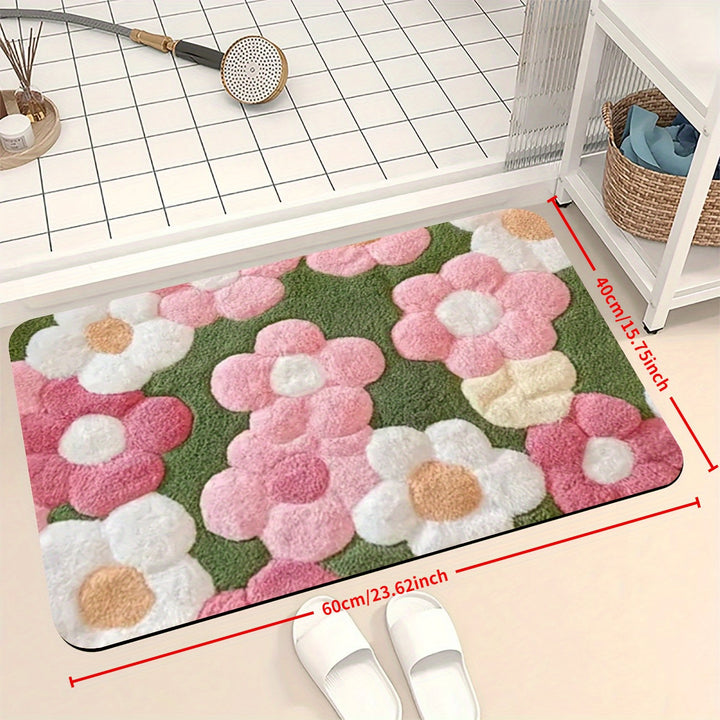 1 alfombra de baño antideslizante con diseño floral brillante, súper suave, absorbente y de secado rápido, lavable, ideal para cocina, entrada y decoración de ducha - Regalo perfecto para casa nueva, accesorios de baño