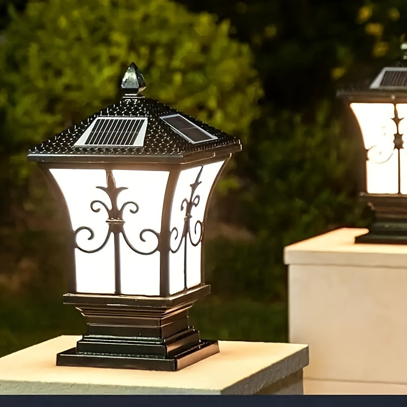 Lámpara solar LED para exteriores, pilar de jardín, cuerpo de aluminio para villa o barandal, control remoto, luz variable, luz blanca, cálida, neutra y roja, se apaga de día y enciende automáticamente de noche