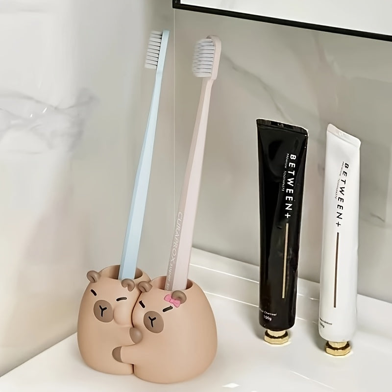 Soporte para cepillo de dientes de capibara de dibujos animados para fregadero de baño, base creativa para almacenar cepillos de dientes, regalo perfecto para el día de San Valentín.