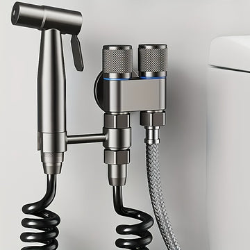 Juego de regadera de acero inoxidable 304, color gris metalizado, válvula de doble salida con manguera suave de 78 pulgadas, fácil instalación, ahorro de agua, limpieza higiénica, función de masaje suave, no requiere electricidad