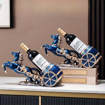 Elegante estante de vino azul para caballo - Diseño de resina lujoso con detalles dorados, ideal para cocina, comedor y decoración del hogar, perfecto para el Día de San Valentín, decoración de caballos.