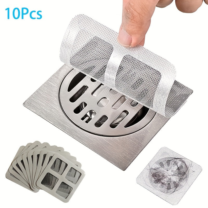 10pcs Pegatinas Desechables para Red de Drenaje de Ducha, Pegatinas de Filtro para Drenaje de Suelo y Nuevos Filtros de Drenaje para baños y bañeras, 10.01*10.01cm, Blanco