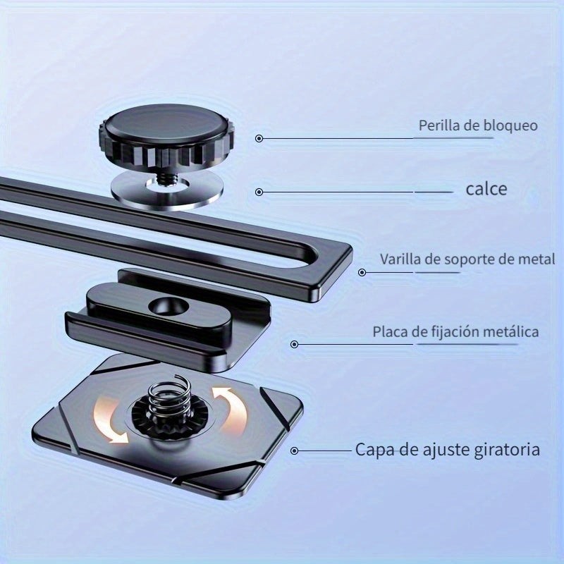 Soporte para teléfono de coche de tablero de control de aleación de aluminio, rotativo, escalable, forma cuadrada, para auto