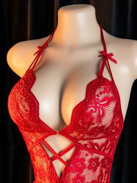 Lencería sexy, diseño de entrepierna abierta, mono esqueleto de encaje, elegante mono para mujer, ropa de seducción para la cama, bata de pasión