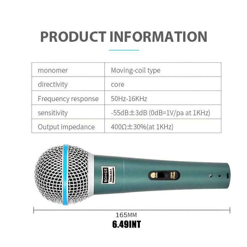 Micrófono vocal dinámico profesional con cable BOMGE, verde oscuro, Beta 58 BMG 58A, de mano, interruptor de encendido/apagado, cable XLR, con alimentación enchufable, para canto en el escenario, karaoke, juegos, videoconferencia, transmisión, estudio, D