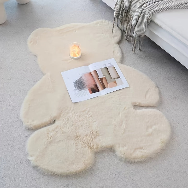 Alfombra suave y acogedora con forma de oso de peluche, ideal para dormitorio, sala o clóset: lavable a máquina, pelo bajo y duradera