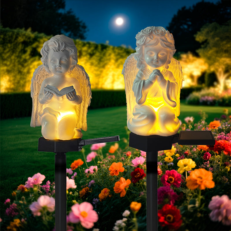 Estatua de ángel con alas de resina y vela, alimentada por energía solar, para decoración de jardín al aire libre, iluminación de césped para patio, sendero o jardín, figura de bendición eficiente en energía para niños y adultos, decoración de jardín sol
