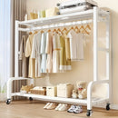 Perchero de Metal de Doble Barra con Cesta de Almacenamiento, Estantes y Ganchos - Organizador Portátil de Ropa, Fácil Montaje, Altura Ajustable, Diseño Ahorrador de Espacio para Dormitorio, Armario, Sala, Secado de Ropa