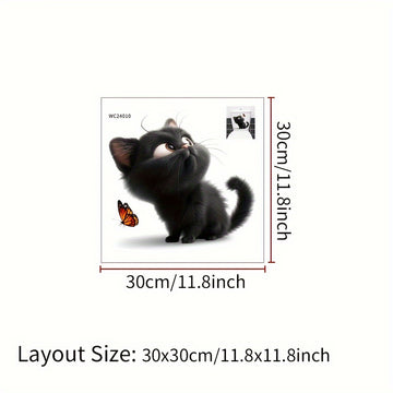 1pc Pegatina con diseño de gato lindo y mariposa, calcomanía de pared autoadhesiva, calcomanía para tapa de inodoro, plástico, decoración de baño, decoración estética del hogar, decoración de la habitación, embellece tu hogar