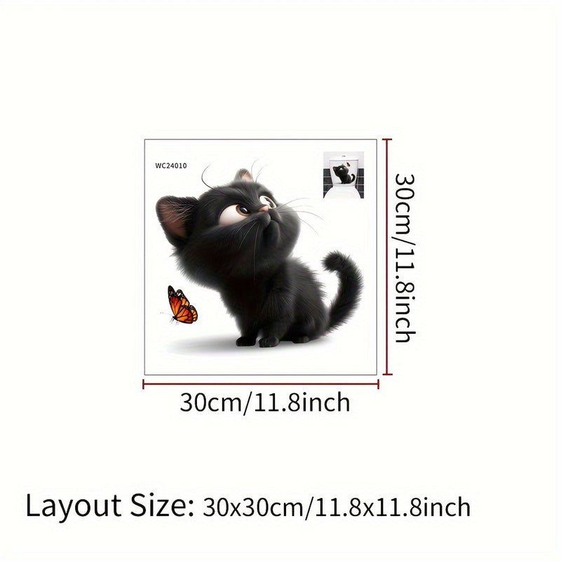 1pc Pegatina con diseño de gato lindo y mariposa, calcomanía de pared autoadhesiva, calcomanía para tapa de inodoro, plástico, decoración de baño, decoración estética del hogar, decoración de la habitación, embellece tu hogar