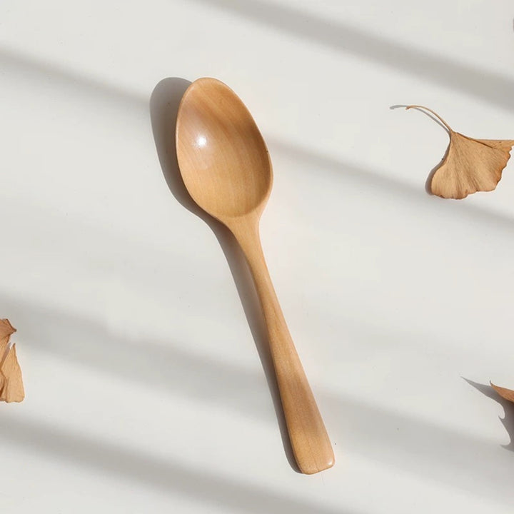 1pc Cuchara de Madera de Haya - Cuchara de Madera Maciza para Mezclar, Postres, Sopa, Fideos, Ensalada, Fruta, Gachas para Uso Doméstico y de Camping, Cubiertos de Camping|Cuchara de Madera Pulida|Cuchara con Acabado Suave