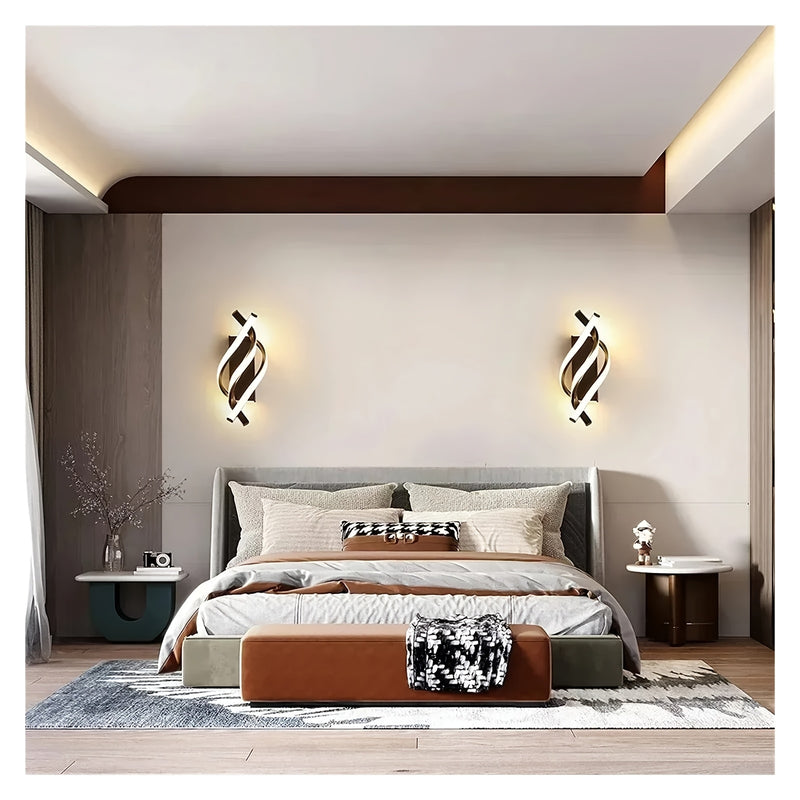 2 piezas de modernos soportes de pared - Luces LED de banda negra y blanca con cableado, montaje semi-inclinado para oficina, sala de estar, sala de conferencias - Plástico duradero, instalación fácil, iluminación ambiental, iluminación versátil, ilumina